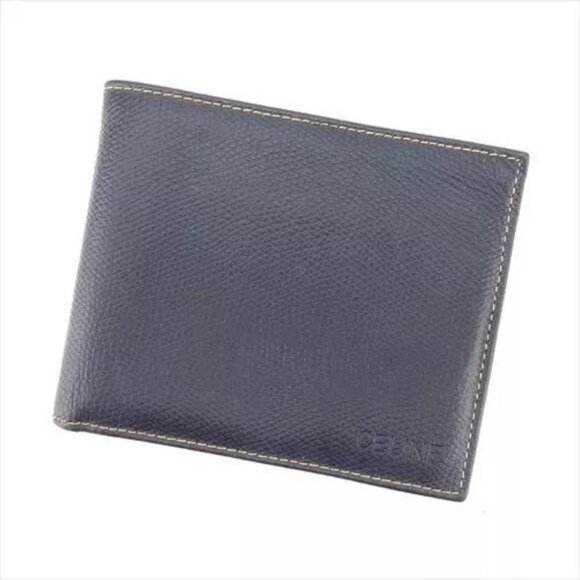Celine Wallet Purse Bifold Navy Orange leather Mens Authentic Used - Picture 2 of 15